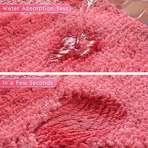 Tindbea Bathroom Rugs and Mats Sets 2 Pieces, Non-Slip Soft and Absorbent Microfiber Bath Rug Mat and Runner for Bathroom, Quick Dry Machine Washable (20" x 47" Plus 20" x 32", Pink) - color: Pink