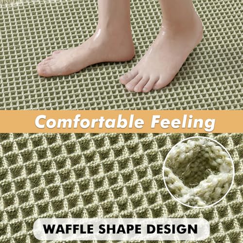 MIULEE Set of 2 Waffle Bathroom Rugs, Boho Bath Rugs Non Slip Washable, Super Absorbent Bath Mats, Ultra Soft Rubber Backed Shower Mats for Bathroom Floor, Tub and Shower, Sage Green, 18x30 Inch - color: Sage Green, size: 18''x30''