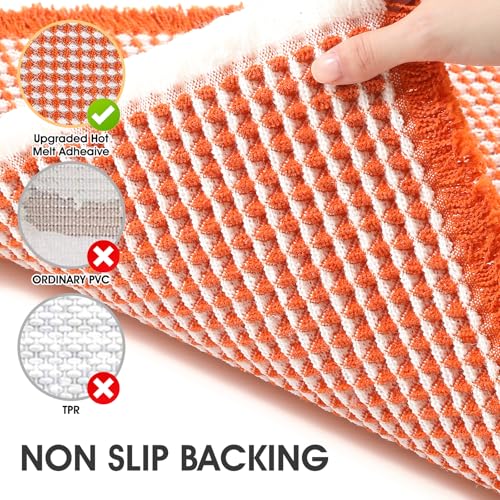 IM HOME Waffle Bath Mat Set 2 Piece Orange & Cream,Woven Modern Bath Rug Mats, Absorbent Non Slip Bath Floor Mat, Soft Washable Boho Bath Rugs with Tassels for Bathroom, Bedroom, Kitchen,Tub - color: Orange & Cream, size: 24′′×17′′ + 60′′×24′′