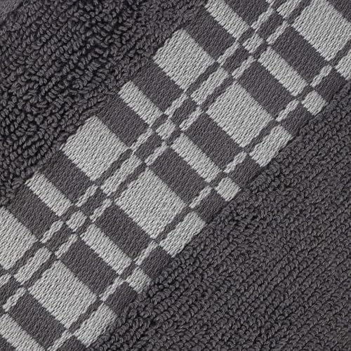 Superior 4-Piece Cotton Bath Towel Set, Geometric Design, Dobby Border, Body Towel for Bathroom, Guest Bath, Spa, Resort, Hotel, Airbnb, Home Essentials, Adult, Kids, Larissa Collection, Grey - color: Grey, size: Bath Towel Set (4-pack)