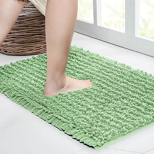 Walensee Bathroom Rug Non Slip Bath Mat (32x20 Sage Green) Water Absorbent Super Soft Shaggy Chenille Machine Washable Dry Extra Thick Perfect Absorbant Best Large Plush Carpet for Shower Floor - color: Sage Green, size: 32"x20"