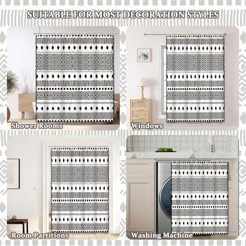 AOFOTO Bohemian Shower Curtain Black and White Geometric Design Shower Curtains with Black Tassel Boho Pattern Shower Curtains for Bathroom Waterproof Fabric Bath Curtain Sets with Hooks 48x72 Inches - color: Black Stripe, size: 48"W x 72"L (Pack of 1)