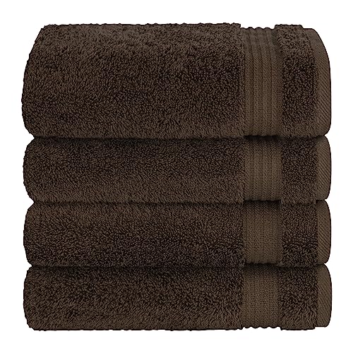 Cotton Paradise 100% Cotton Turkish Towel Set, Soft Absorbent Quick Dry, 4 Piece Hand Towel Set, Chocolate Brown - color: Chocolate Brown, size: 4 PC SET (16x28")