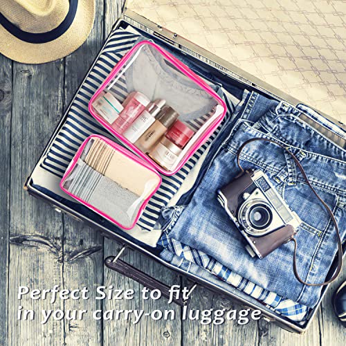 3pcs Clear Cosmetic Bags, TSA Approved Toiletry Bag Set Crystal Clear Travel Beach Essentials Bag Organization PVC, Clear Makeup Bags Luggage Pouch Carry on Airport Airline Compliant Bag Women Men - color: 3pcs Pink-1 large, 1 medium, 1 small