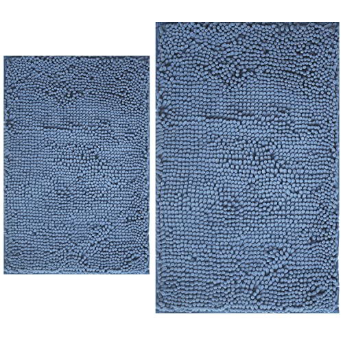 BOANKODU Bathroom Rugs Sets 2 Piece, Extra Soft Chenille Bath Mat Absorbent Bathroom Rug, Bathroom Mat with PVC Non-Slip Bottom, Machine Washable Bath Rugs (32x20 Inch + 24x16 Inch, Deep Blue) - color: Deep Blue, size: 16" x 24" + 20" x 32" (Rectangular)