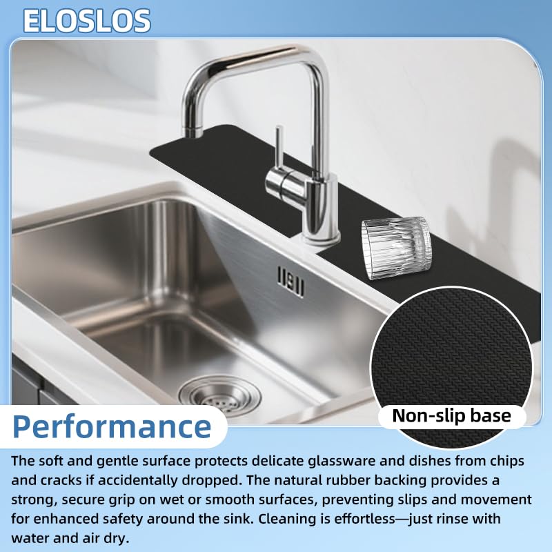 2Pcs 30" L x 5.5" W Customizable Sink Faucet Mat for Kitchen Sink 2 Holes & 3 Holes, DIY Cut for Oval/Rectangle/Square Faucets, Extra Long Quick-Drying Absorbent Splash Guard Counter Protector, Black - style: 2 Pcs Black