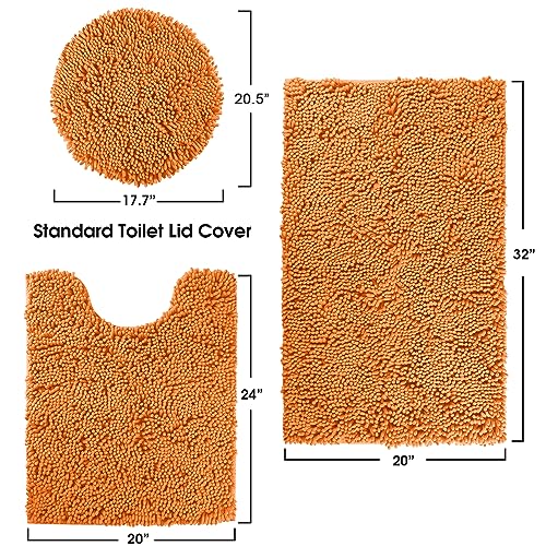 HOMEIDEAS 3 Pieces Orange Bathroom Rugs Set, Ultra Soft Non Slip Bath Rug and Absorbent Bath Mat, Includes U-Shaped Contour Rug, Bath Mat and Toilet Lid Cover, Perfect for Bathroom, Tub - color: Orange, size: 20"x32"+U 20"x24"+Cover 18"x21"