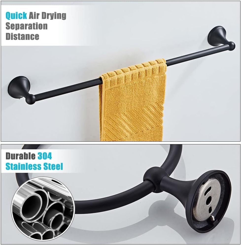 8 Piece Bathroom Accessory Set(Adjustable Towel Bar, Towel Ring, Toilet Paper Holder,Towel Hook), Wall Mounted Bathroom Hardware Accessories Set,Matte Black - color: Matte Black, size: 8 pieces