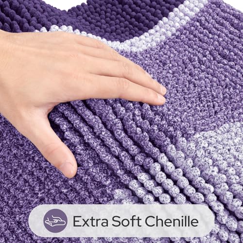 HOMEIDEAS Purple Bathroom Rugs Set of 2, Thick Absorbent Chenille Bath Mats, Non-Slip Soft Shaggy Rugs for Bathroom Floor, 20" x 32" Plus 17" x 24" - color: Purple