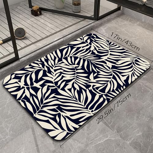 Black Leaves Bathroom Rugs, Fast-Absorbing Bath Mat, Quick-Dry Non-Slip Thin Rug for Bathroom Floor Kitchen 17"x30" - color: Black Leaves