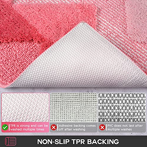 Tindbea Bathroom Rugs and Mats Sets 2 Pieces, Non-Slip Soft and Absorbent Microfiber Bath Rug Mat and Runner for Bathroom, Quick Dry Machine Washable (20" x 47" Plus 20" x 32", Pink) - color: Pink