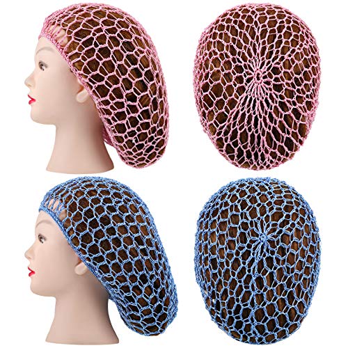 Geyoga 6 Pieces Hair Net Snoods for Women Sleeping Mesh Soft Rayon Knit Crochet Hairnet Long Short Curls Hair Cover Accessory (Black, Blue, Pink, Purple, Gray, Khaki) - color: Black, Blue, Pink, Purple, Gray, Khaki