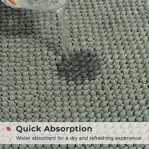 FRESHMINT Chenille Bathroom Rugs 2 Piece Set - Non-Slip Water Absorbent 17x24"+20x32"+ Bath Mats, Sage Green - color: Sage Green, size: 24"x17"+32"x20"