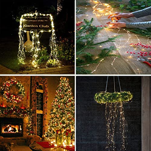 YITING 10 Strands 200 LEDs Solar Powered Twinkle Firefly Bunch Lights Waterproof (No Watering can) 8 Modes Fairy Starry String Lights Decorative Vine Solar Lights for Outdoor Garden Christmas Tree - color: Warm White-1 Pack Clip Solar Powered