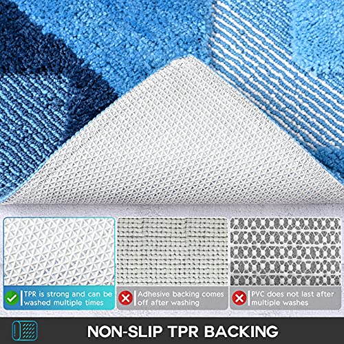 Tindbea Bathroom Rugs and Mats Sets 2 Pieces, Non-Slip Soft and Absorbent Microfiber Bath Rug Mat and Runner for Bathroom, Quick Dry Machine Washable (20" x 47" Plus 20" x 32", Blue) - color: Blue