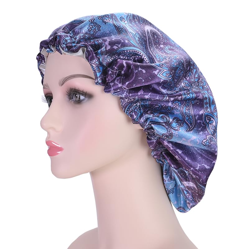 Fishent Shower Cap, Large Shower Caps for Women Reusable Double Layer Waterproof, Adjustable Extra Large Shower Cap for Long Hair and Braids (Bluish violet) - color: Bluish violet, size: X-Large