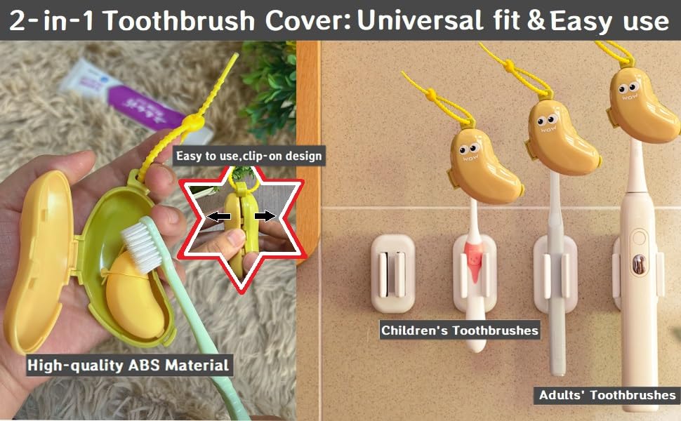 2-in-1 Travel toothbrush holder-Toothbrush covers with Toothpaste case,Portable Reusable Organizer with Banana smile-cute toothbrush cap for Electric&Manual Toothbrush,Ideal for Home&Travel(Yellow) - color: YE