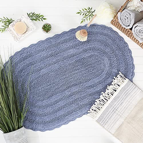 DII Crochet Collection Reversible Bath Mat, Large Oval, 21x34, Stonewash Blue - color: Stonewash Blue, size: 1'9" x 2'10" (Oval)