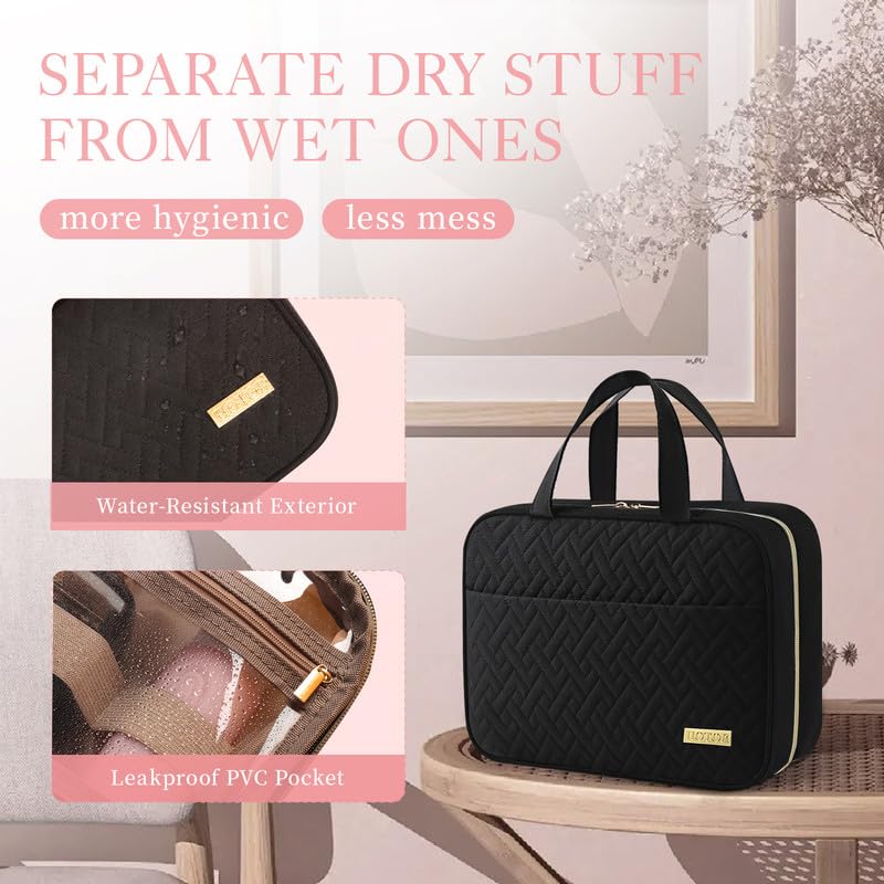 HOTOR Travel Toiletry Bag - Hanging Toiletry Bag for Women & Men, Makeup Bag/Big Comparment, Waterproof for Travel Accessories, Travel Essentials, Large, Black - color: Black, size: Large