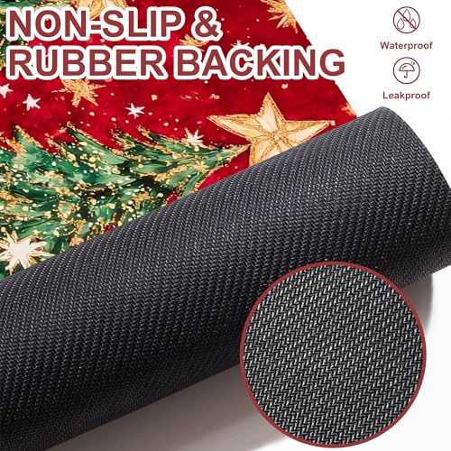 Identiy Christmas Bath Mat, Red Christmas Tree and Stars Bathroom Rug, Soft Super Absorbent Machine Washable Quick Dry and Non-Slip Bathtub Mat for Tub Shower Bathroom Floor 17"x29.5" - color: Red Christmas Tree and Stars