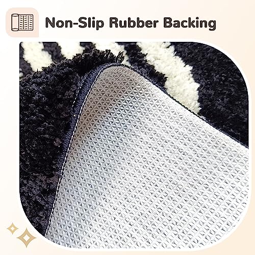 Boho Bathroom Runner - 20"x47" Long Abstract Bath Mat, Soft Plush Fluffy Non Slip Washable Black Rug for Bedroom/Hallway - color: Black, size: 1'8" x 3'9" (Rectangular)