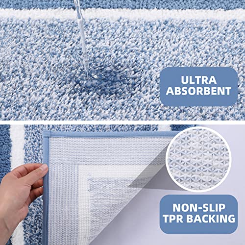 Bathroom Rugs Sets 3 Piece with U-Shaped Contour Toilet Mat Shower Rugs Absorbent Microfiber Plush Bath Mats Non Slip Bath Rugs Shaggy Floor Mats Machine Washable - color: Blue