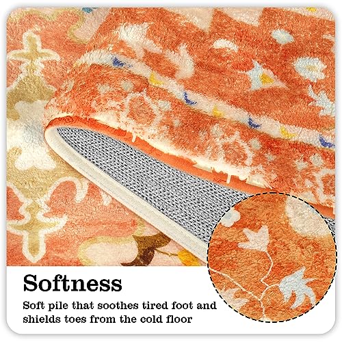 Uphome Boho Tribal Bathroom Rugs Orange Cute Floral Bath Mat Non-Slip Machine Washable Small Rug Soft Oriental Bath Mats for Bathroom Decor for Sink Shower Doormat Tub, 18x25 inch - color: Orange, size: 18x25 inch