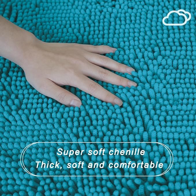 U-Shaped Toilet Rug, Chenille Contour Bathroom Mat, Non-Slip PVC Backing, Machine Washable, 20x20, Aqua Blue - color: Aqua Blue, size: 1'8" x 1'8" (20"x 20"U)
