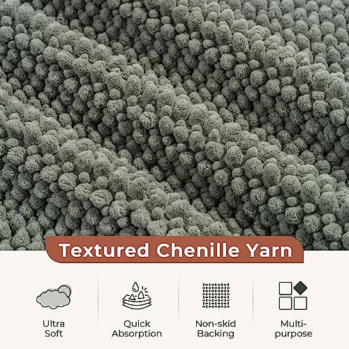 FRESHMINT Chenille Bathroom Rugs 2 Piece Set - Non-Slip Water Absorbent 17x24"+20x32"+ Bath Mats, Sage Green - color: Sage Green, size: 24"x17"+32"x20"