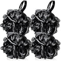 Yoget Bath Loofah Sponge, 4 Pack Black 60G Shower Mesh Ball Soft Pouf Body Scrubber, Exfoliate, Cleanse, Soothe Skin, Black Loofah with White Trim - style: Black