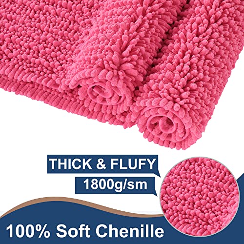 FLOLEOPA Luxury Chenille Hot Pink Bathroom Rugs Bath Mats Sets, Extra Soft and Absorbent Bathroom Rugs Non Skid Machine Wash Dry Bath Mats（32"x20" Plus 17"x24"） - color: Hot Pink, size: 32"x20" Plus 17"x24"
