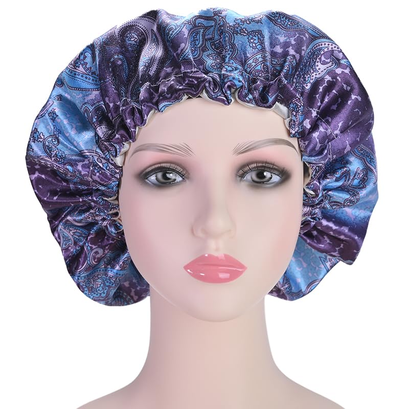 Fishent Shower Cap, Large Shower Caps for Women Reusable Double Layer Waterproof, Adjustable Extra Large Shower Cap for Long Hair and Braids (Bluish violet) - color: Bluish violet, size: X-Large