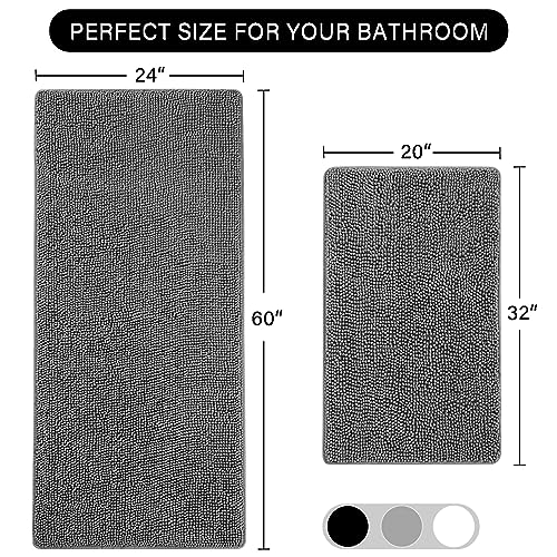 LOCHAS Bathroom Rugs Sets 2 Piece, 20 x 32 Plus 24 x 60 Inches Thick Non Slip Bath Rug Set, Absorbent Soft Chenille Bath Rug, Machine Washable Quick Dry Bath Mat for Bathroom Floor, Grey - color: Grey, size: 2' x 5' (Rectangular)