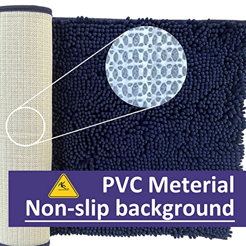 Non Slip Washable 2 Piece Extra Absorbent Shaggy Chenille Bathroom Rugs and Mats Sets, Soft & Dry Bath Rug/Mat Sets for Bathroom Washable Carpets Set Navy Blue Blue - color: Navy Blue, size: 32"L x 20"W + 24"L x 16"W