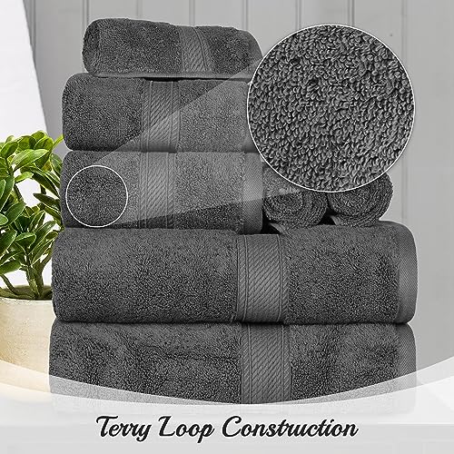 BLUENILEMILLS BNM Madeline Egyptian Cotton Heavyweight Towels, Ideal for Shower, Spa, Hotel, 800 GSM, Face/Washcloths, Hand Towels, Bath Towels, Highly-Absorbent, Luxury, 9 Piece Towel Set, Charcoal - color: Charcoal, size: 9-Piece Towel Set