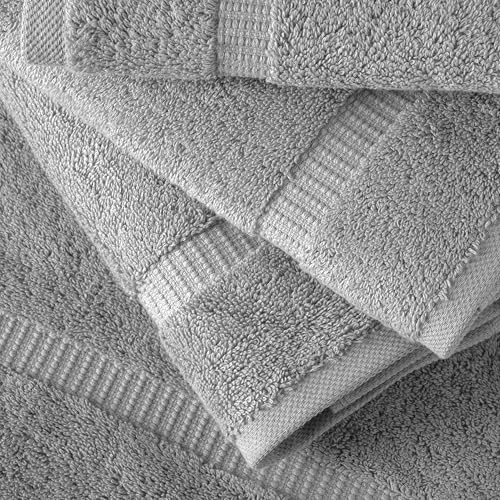 SALBAKOS 100% Turkish Cotton Hand Towel Set of 6 16x30 inch | Heirloom Quality | Hotel & Spa Collection | Soft, Super Absorbent, Long Lasting Hand Towels | Made in Turkey (Silver, 6 Hand Towels) - color: Silver, size: 6 Hand Towels