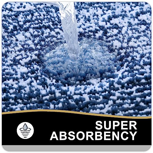 OLANLY Toilet Rugs U-Shaped 24x20, Extra Soft and Absorbent Microfiber Bathroom Rugs, Non-Slip, Machine Wash Dry, Plush Shaggy Contour Bath Mats for Toilet Base, Navy - color: Navy and White, size: 24" X 20" Contour Rug