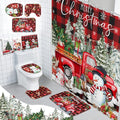 FuWeave 8 Pcs Christmas Shower Curtain Set Xmas Santa Bathroom Decoration Christmas Tree Hand Towels Snowman Toilet Lid Cover Bathroom Rugs Xmas Shower Curtain with Hooks(Buffalo Plaid) - color: Buffalo Plaid