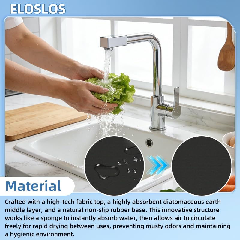 30"L x 5.5"W Customizable Sink Faucet Mat for Kitchen Sink 2 Holes & 3 Holes, DIY Cut for Oval/Rectangle/Square Faucets, Extra Long Quick-Drying Absorbent Splash Guard Counter Protector, Black - style: 1 Pcs Black