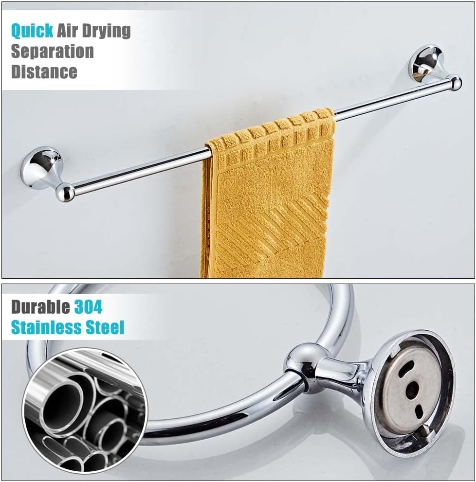 8 Piece Bathroom Accessory Set(Adjustable Towel Bar, Towel Ring, Toilet Paper Holder,Towel Hook), Wall Mounted Bathroom Hardware Accessories Set,Chrome - color: Chrome, size: 8 pieces