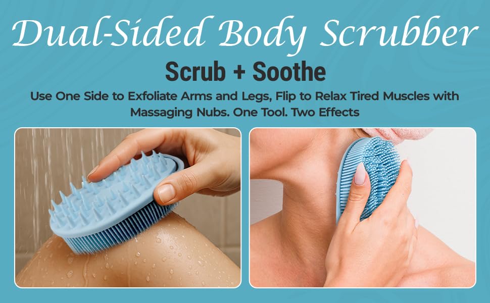 5 PCS Silicone Loofah Body Scrubber Care Set – Back Scrubber, Face Brush, Foot Scrubber, Shampoo & Scalp Brush, Silicone Body Scrubber with Handle (Blue)