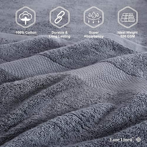 LANE LINEN 100% Cotton Towels for Bathroom - 18 Piece Family Pack - Super Soft & Quick Dry - 4 Bath, 8 Washcloth, 6 Hand Towels - Oeko TEX Certified, Machine Washable & Durable - Cool Grey - color: 01: Cool Grey, size: 18 Piece Towel Set