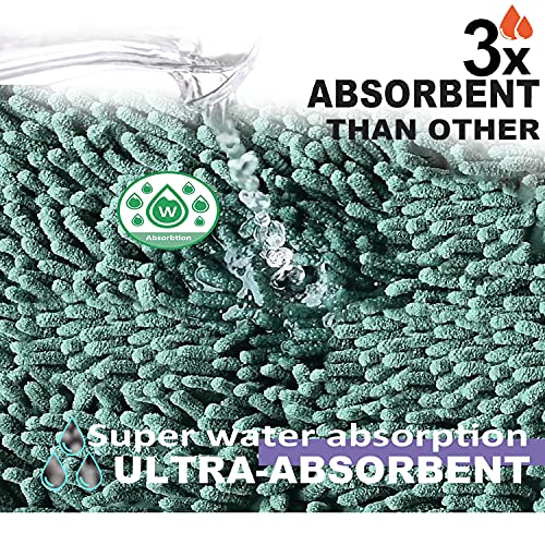 2 Piece Bath Rugs for Bathroom Non Slip - Soft Plush Shaggy Mats Floor, Indoor Entryway Extra Soft Chenille Bath Mat Absorbent Bathroom Rug（Dark Green） - color: Dark Green, size: 32"L x 20"W + 24"L x 16"W