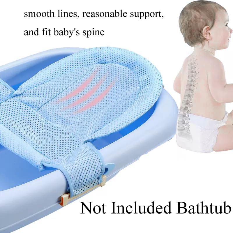 Adjustable Baby Bath Support Mesh Sling Non-Slip Infant Bathtub Shower Net Breathable Newborn Bath Cushion Pad Quick Drying Bathing Sling for Toddler Aged 0-3 (No Bathtub) - color: blue