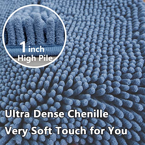 Bathroom Rugs Chenille 3-Piece Extra Soft and Absorbent Shag Bathroom Rugs, Machine Wash Mat, Strong PVC Non-Slip Underside, Plush Carpet Mats (Deep Blue) - color: Deep Blue, size: 2'8" x 1'8" (16x24"+20x32"+20x20"U shape）