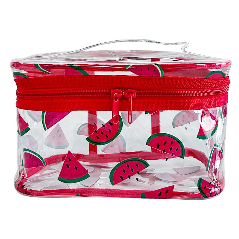 Clear Printed Fruit Cosmetic Bag and Travel Pouch with Handle-Durable PVC Material,Versatile,Zipper Design for Smooth Sliding-Ideal for Makeup,Travel Essentials (Watermelon) - color: Watermelon
