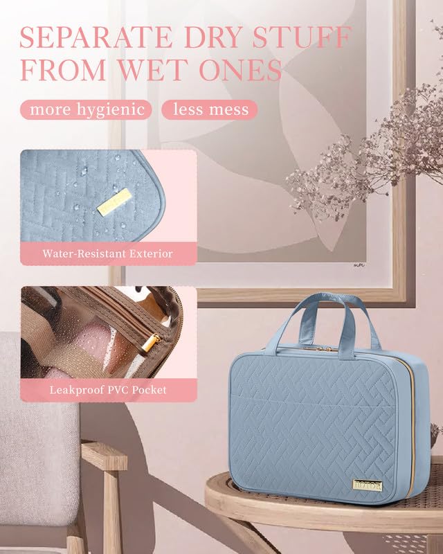 HOTOR Travel Toiletry Bag - Hanging Toiletry Bag for Women & Men, Makeup Bag/Big Comparment, Waterproof for Travel Accessories, Travel Essentials, Medium, Light Blue - color: Light Blue, size: Medium