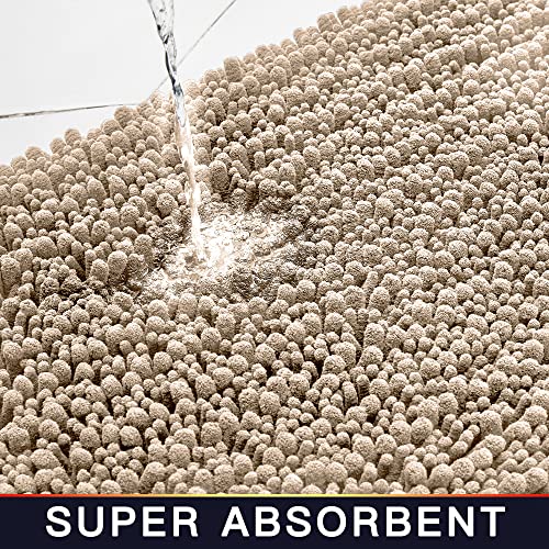 Walensee Bathroom Rug 2 Pieces Set Non Slip Bath Mat (20"x32" Plus 20"x32" Beige) Water Absorbent Super Soft Shaggy Chenille Machine Washable Dry Extra Thick Perfect Carpet for Shower Floor - color: Beige, size: 20"x32" plus 20"x32"