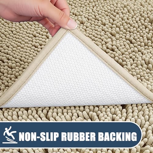 Bathroom Rugs Sets 3 Piece with Adjustable Toilet Seat Cover 19.5"x 18.5" Machine Washable Bath Rug Set with TPR Non Slip Rubber Backing Solid Bath Mat Set for Luxury Bathroom Decoration - color: Beige
