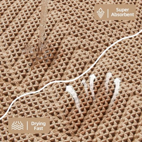 Sunfly Boho Bathroom Rug, Herringbone Waffle Bath Mat Non-Slip Washable Super Absorbent Quick Dry, Farmhouse Bath Mat for Bathroom Floor Decor 24"*48" Khaki - color: Akhaki, size: 2' x 4' (Rectangular)